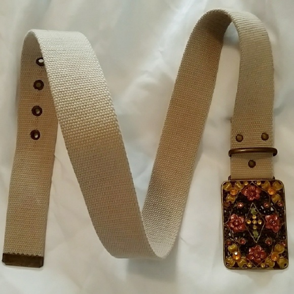 VTG Rhinestone Buckle Webbed Belt - Picture 4 of 7